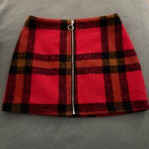 Forever 21 Red Plaid Zip Front Mini Skirt Ring Zipper Size M Cozy Cabincore Y2K